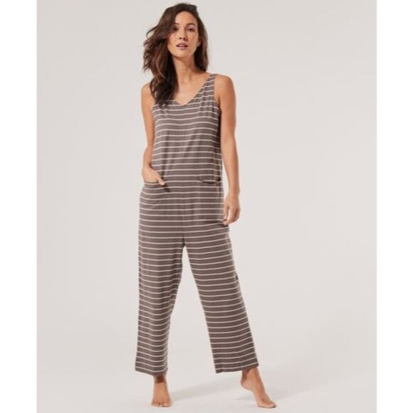 Pact Pants - Pact Organic Cotton All Ease Lounge Jumpsuit Stripe Womens Size M Minimalist